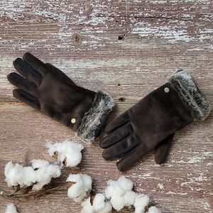 EUC Weatherproof 1948 Brown Faux Suede & Fur Gloves Size S